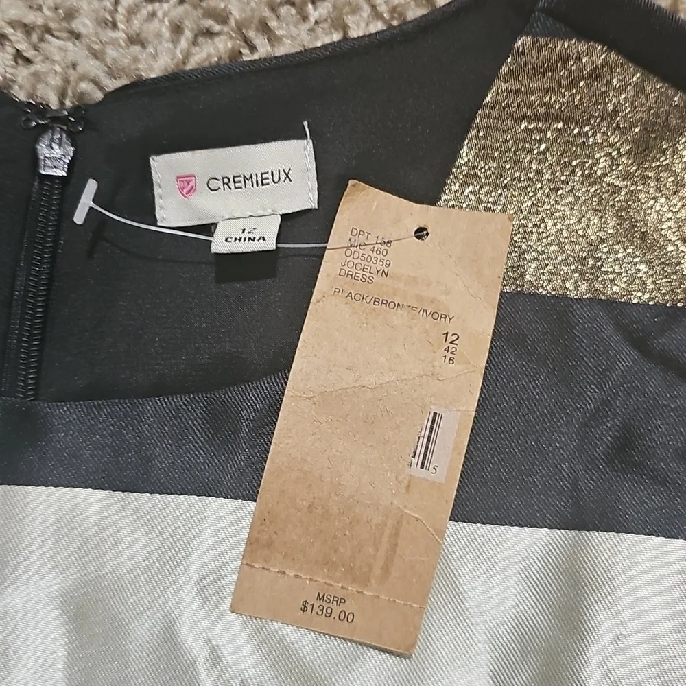 NWT Cremieux Cocktail Dress Striped Bronze Glitter Sleeveless Fit & Flare 12 - Picture 2 of 8